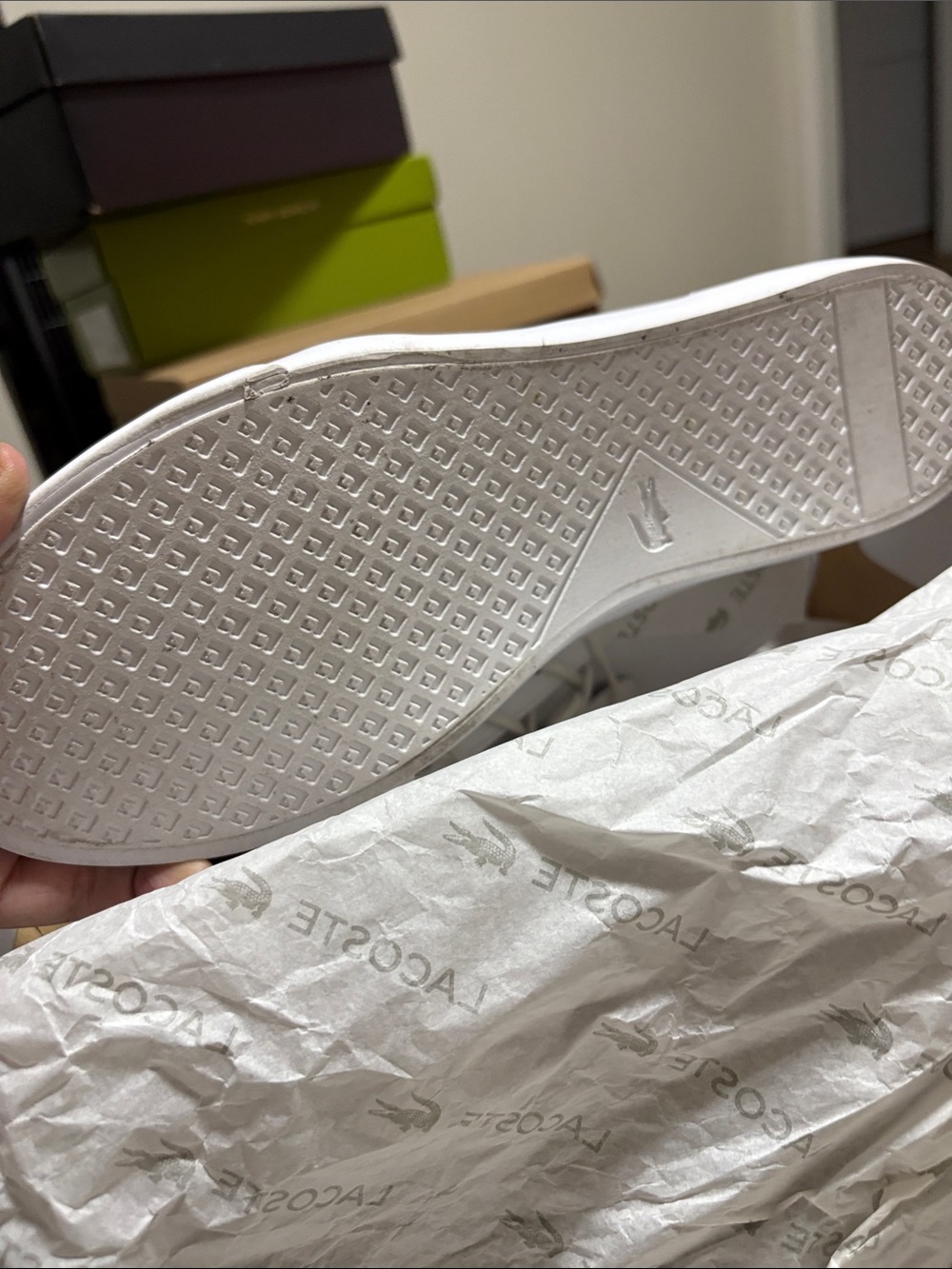 Lacoste Men's White Low-Top Leather Sneaker with Textured Sole
